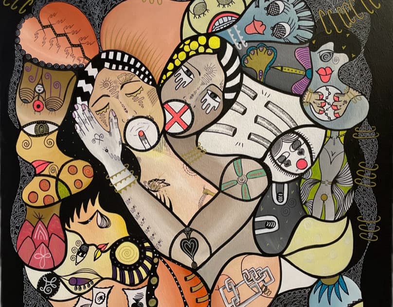 Artwork titled 'Sous l’emprise du passé              1m*1m' by Narjess Azzouz